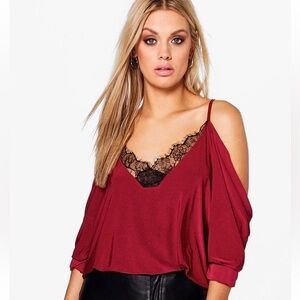 Red with Lace Trim Off Shoulder Top